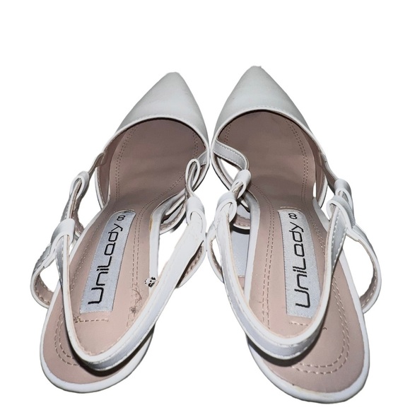 Size 8 White Leather stilettos pointed toe strappy sling back stilettos - Picture 3 of 9